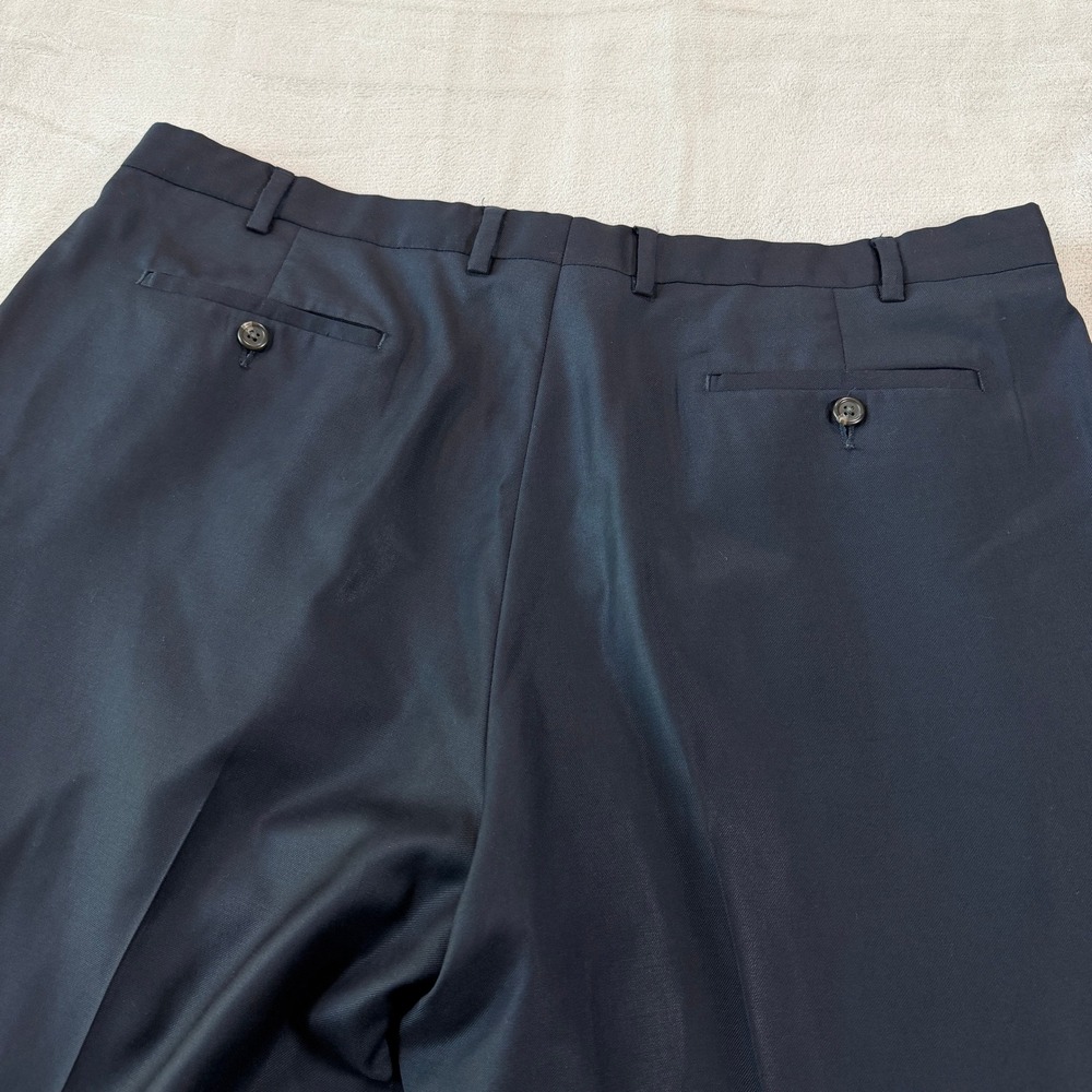 Lauren Ralph Lauren Mens 40x30 Navy Blue 120s Wool Cashmere Pleated Cuffed Pants - Picture 3 of 13